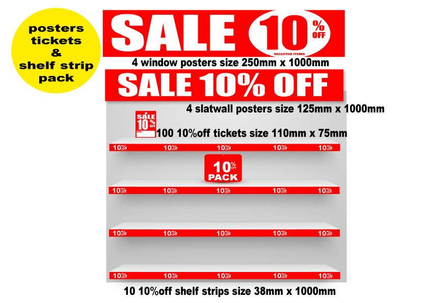 sale 10%0ff poster, shelf strips plus pack | sale value packs;10%off - Sale Posters & Signs