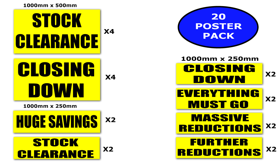 closing down/stock mix Yellow set of 20 posters | Yellow and Black pos - Sale Posters & Signs