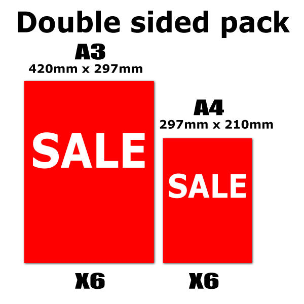 Sale A3 and A4 posters Red double sided pack(12) | sale value packs;hanging cards;Sale posters New - Sale Posters & Signs