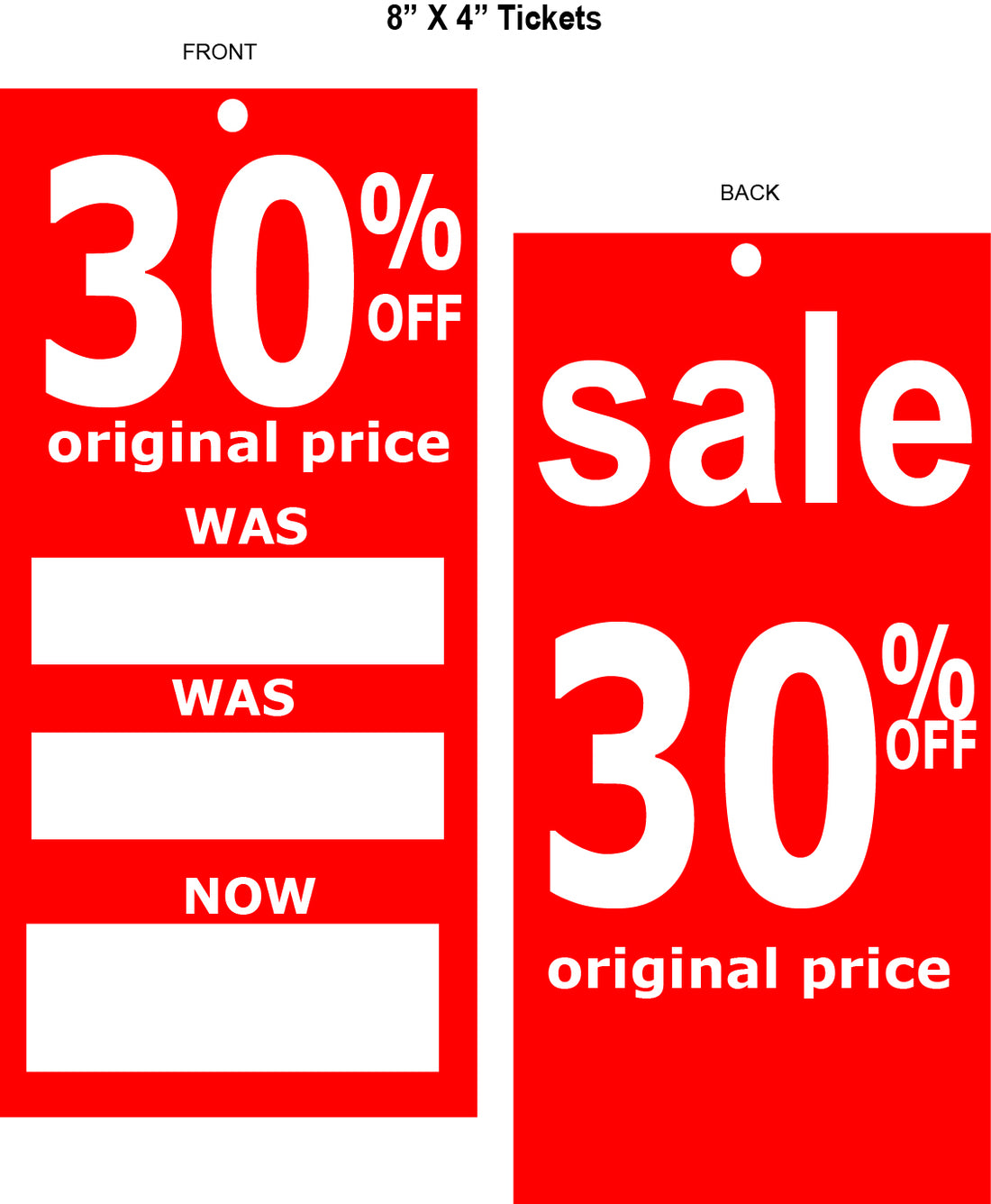 30% off was was now Large tickets d/sided 8"x4" | sale tickets;% Off Signage;30%off - Sale Posters & Signs