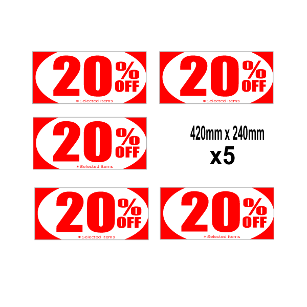 20%off Red 420mm x 240mm(5) posters | sale signage red - Sale Posters & Signs