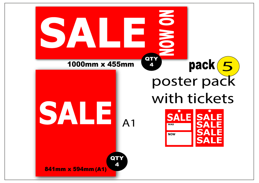 Sale posters Value pack with tickets pack 5 | sale value packs;Sale posters New - Sale Posters & Signs
