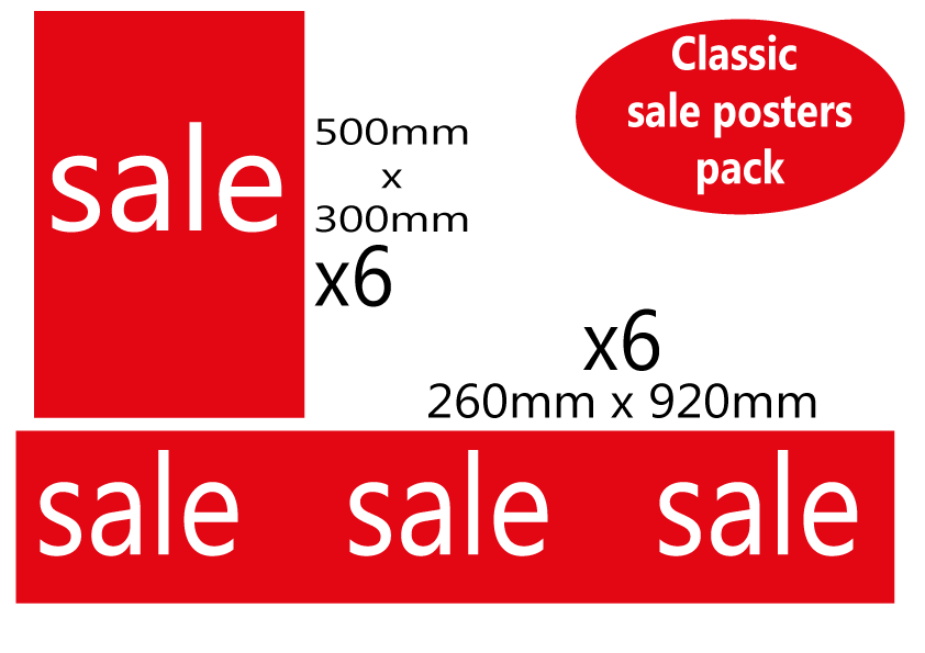 Classic Sale posters pack 12 posters | 60% off;Classic Sale Red Range;50%off;sale value packs;Sale posters New;Clearance;70%off - Sale Posters & Signs
