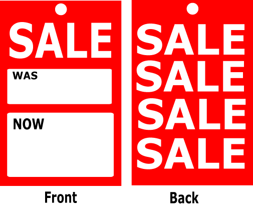 Red sale was now swing tickets 4.5" x 3" (100) | sale tickets;Sale posters New - Sale Posters & Signs