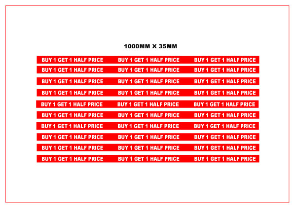 Buy 1 get 1 half price Shelf strips 10 size 38mm x 1000mm - Sale Posters & Signs
