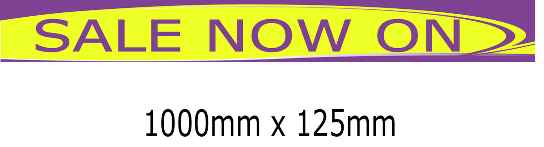 4 x Sale Now on poster lime & purple 1000mm x 125mm | Purple and green sale range - Sale Posters & Signs