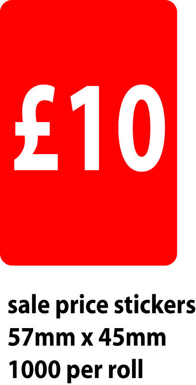 Sale Red £10 Price Stckers 1000 per roll | Sale Stickers - Sale Posters & Signs