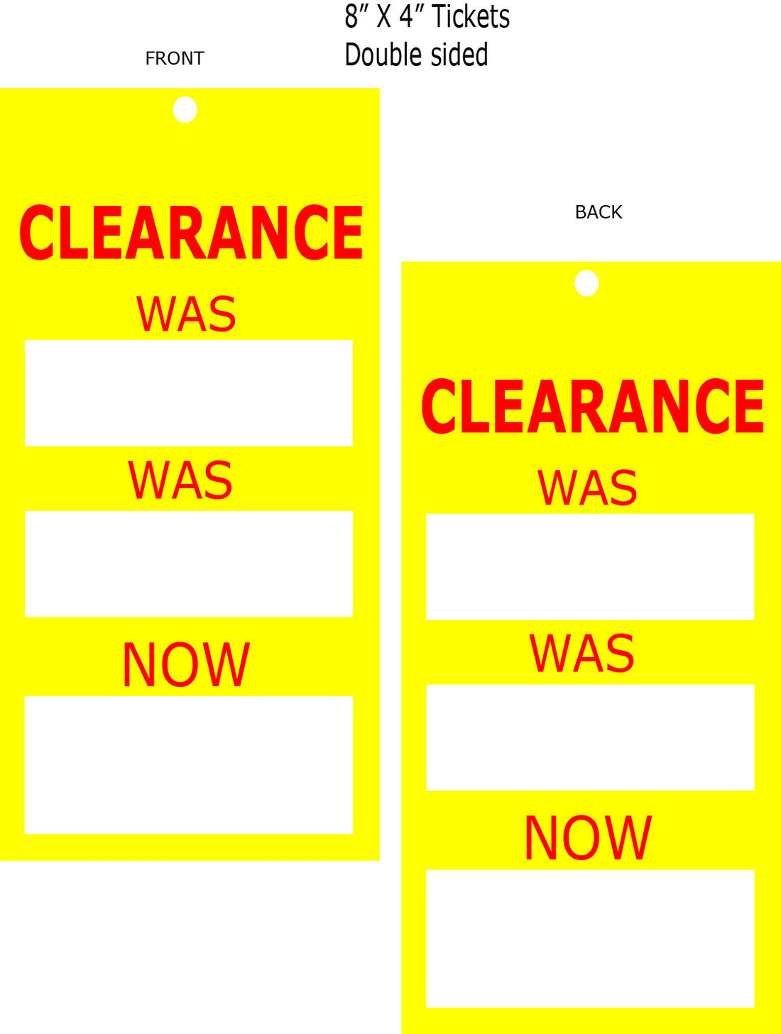Clearance Yellow Large tickets d/sided 8"x4" | sale tickets;yellow and red posters - Sale Posters & Signs