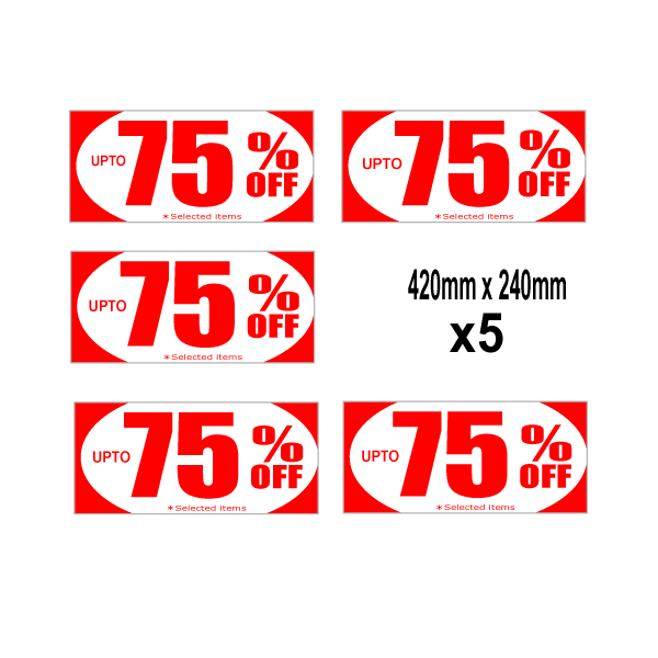 Upto 75%off Red 420mm x 240mm posters(5) | Closing Down;% Off Signage;75%off - Sale Posters & Signs