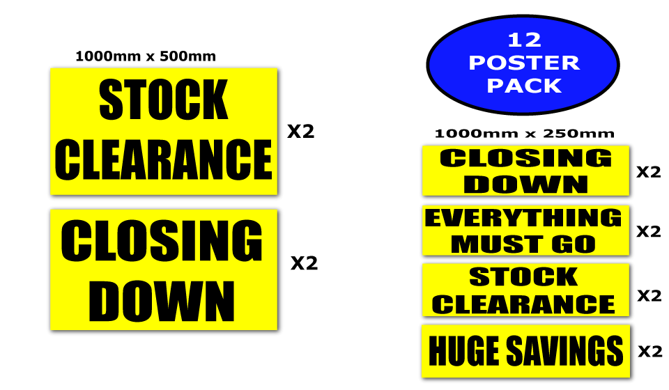 closing down mix set Yellow of 12 posters | Yellow and Black pos - Sale Posters & Signs