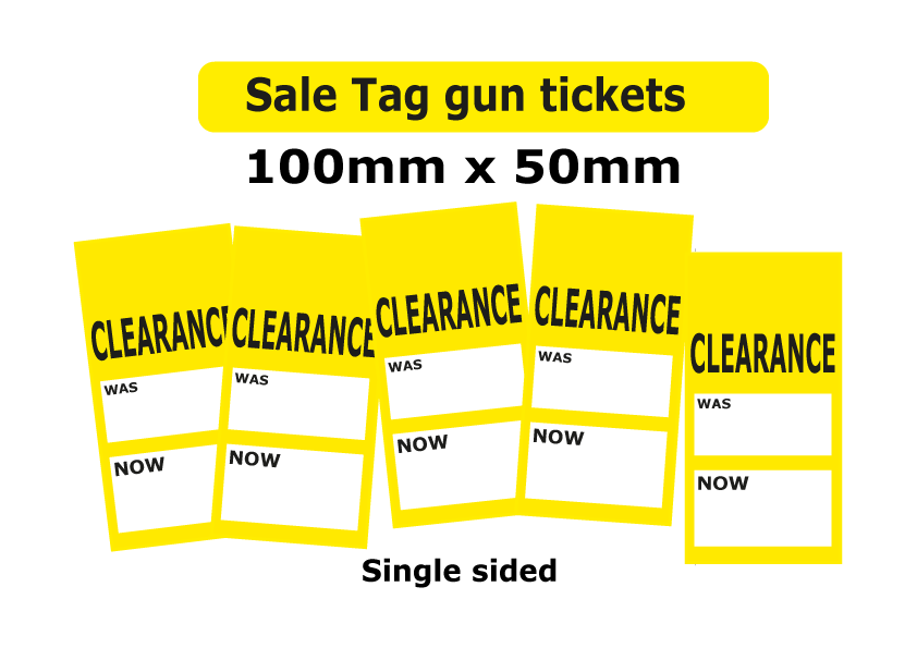 Yellow Clearance Tag gun hanger tickets 4" x 3" | sale tickets;Closing Down;Yellow and Black pos;Black Friday - Sale Posters & Signs
