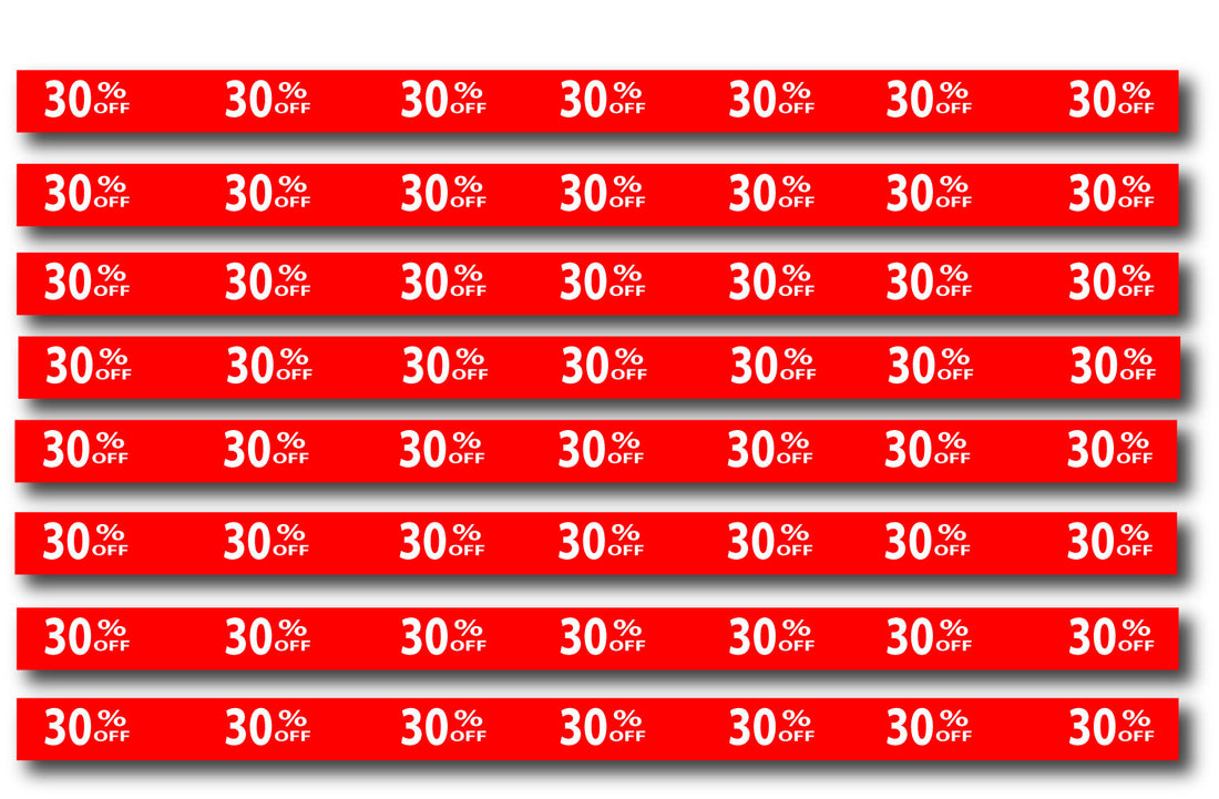 30%off Shelf strips inc 10 size 35mm x 1200mm | 30%off;sale signage red;Shelf Strips;% Off Signage;Clearance - Sale Posters & Signs