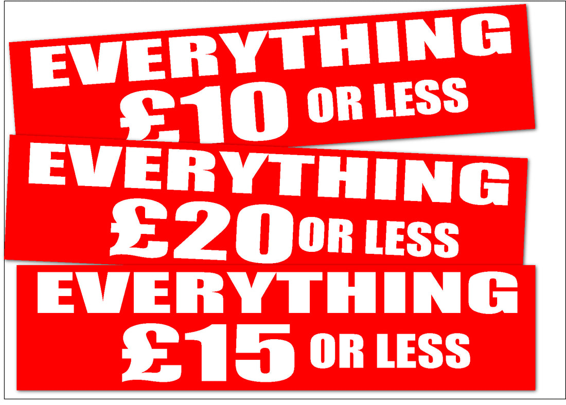 Everything £ or Less posters 1000mm x 250mm | Closing Down;sale signage red - Sale Posters & Signs